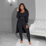 Plus Size Solid Vest+Pants+Long Sleeve Coat 3 Piece Sets ZDF-31238