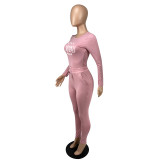 Casual Letter Print Long Sleeve Two Piece Pants Set CXLF-8077