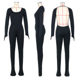 Solid Color Backless Hem Slit Jumpsuit ASL-6602