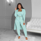 Plus Size Solid Vest+Pants+Long Sleeve Coat 3 Piece Sets ZDF-31238