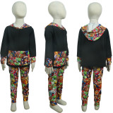 Kids Cartoon Long Sleeve Hooded Two Piece Pants Set GYMF-YM049