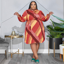 Plus Size Fashion Print Loose Dress With Belt OSIF-22507