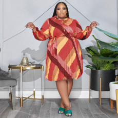 Plus Size Fashion Print Loose Dress With Belt OSIF-22507