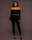Sexy Ribbed Off Shoulder Two Piece Pants Sets TE-4469