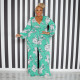 Plus Size Fashion Print V-Neck Jumpsuit With Belt OSIF-22528