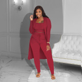 Plus Size Solid Vest+Pants+Long Sleeve Coat 3 Piece Sets ZDF-31238