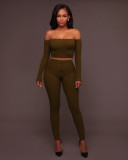 Sexy Ribbed Off Shoulder Two Piece Pants Sets TE-4469