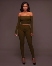 Sexy Ribbed Off Shoulder Two Piece Pants Sets TE-4469