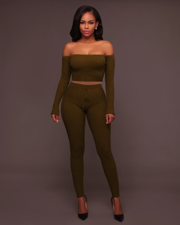 Sexy Ribbed Off Shoulder Two Piece Pants Sets TE-4469