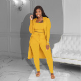 Plus Size Solid Vest+Pants+Long Sleeve Coat 3 Piece Sets ZDF-31238