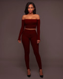 Sexy Ribbed Off Shoulder Two Piece Pants Sets TE-4469