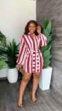 Casual Striped Long Sleeve Sashes Mini Dress MIL-L357