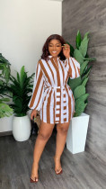 Casual Striped Long Sleeve Sashes Mini Dress MIL-L357