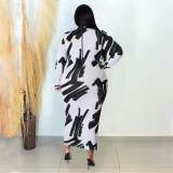Plus Size Printed Long Sleeve Slim Midi Dress NNWF-7684
