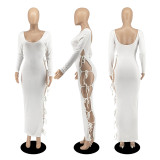 Sexy Lace-Up Hollow Out Long Sleeve Maxi Dress DDF-88186
