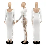 Sexy Lace-Up Hollow Out Long Sleeve Maxi Dress DDF-88186