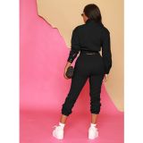 Solid Fleeced Long Sleeve Two Piece Pants Sets IV-8345