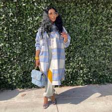 Classic Plaid Print Long Sleeve Coat SH-390410