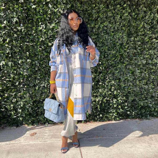 Classic Plaid Print Long Sleeve Coat SH-390410