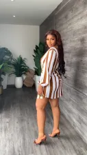 Casual Striped Long Sleeve Sashes Mini Dress MIL-L357