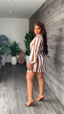 Casual Striped Long Sleeve Sashes Mini Dress MIL-L357