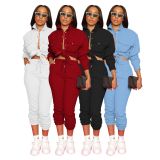 Solid Fleeced Long Sleeve Two Piece Pants Sets IV-8345