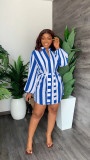 Casual Striped Long Sleeve Sashes Mini Dress MIL-L357