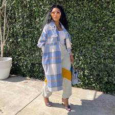 Classic Plaid Print Long Sleeve Coat SH-390410