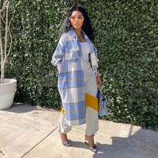 Classic Plaid Print Long Sleeve Coat SH-390410