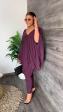 Plus Size Solid V Neck Loose Top And Pants 2 Piece Sets MK-3130