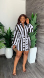 Casual Striped Long Sleeve Sashes Mini Dress MIL-L357