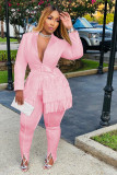 Plus Size Solid Tassel Coat And Pants 2 Piece Sets DAI-8403