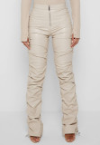 PU Leather Zipper Skinny Stacked Pants GWDS-220915