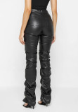 PU Leather Zipper Skinny Stacked Pants GWDS-220915