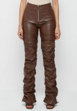 PU Leather Zipper Skinny Stacked Pants GWDS-220915