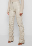 PU Leather Zipper Skinny Stacked Pants GWDS-220915