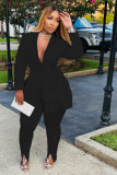 Plus Size Solid Tassel Coat And Pants 2 Piece Sets DAI-8403