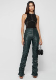PU Leather Zipper Skinny Stacked Pants GWDS-220915