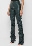 PU Leather Zipper Skinny Stacked Pants GWDS-220915