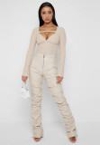 PU Leather Zipper Skinny Stacked Pants GWDS-220915