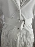 Plus Size Solid Tassel Coat And Pants 2 Piece Sets DAI-8403