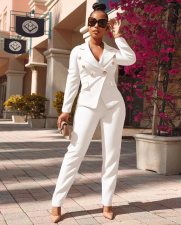Casual Double-Breasted Blazer Coat And Pants 2 Piece Sets PHF-13306
