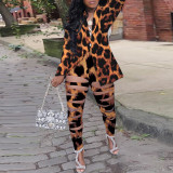 Plus Size Printed Blazer Coat+Hole Pants 2 Piece Sets NY-2568