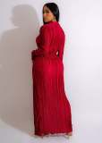Solid Long Sleeve V Neck Split Maxi Dress OSM-4377