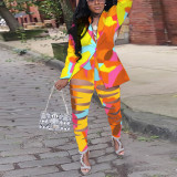Plus Size Printed Blazer Coat+Hole Pants 2 Piece Sets NY-2568