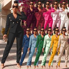 Casual Double-Breasted Blazer Coat And Pants 2 Piece Sets PHF-13306