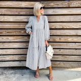 Casual Striped Long Sleeve Maxi Dress NY-10266