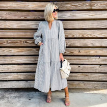Casual Striped Long Sleeve Maxi Dress NY-10266