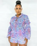 Sexy Printed Blouse Top And Shorts 2 Piece Sets ME-8193