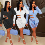 Sexy Blazer Coat+Mesh Patchwork Shorts 2 Piece Sets BN-9336